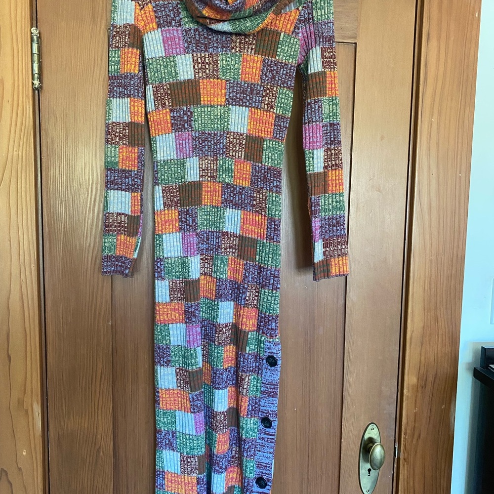 Desigual Sweater Dress with Detachable Cowl Neck, Size L